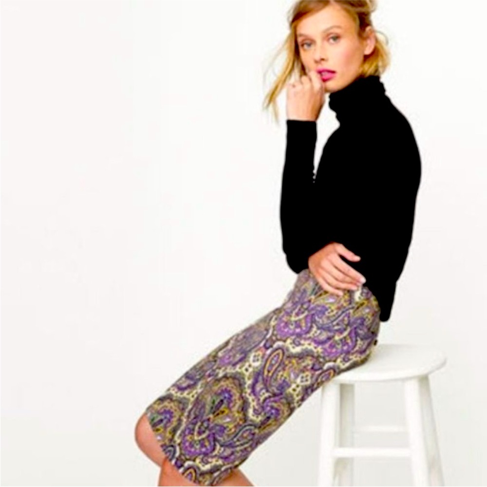 J. Crew Women's Purple Paisley No. 2 Pencil Boho Colorful Office Skirt NWT